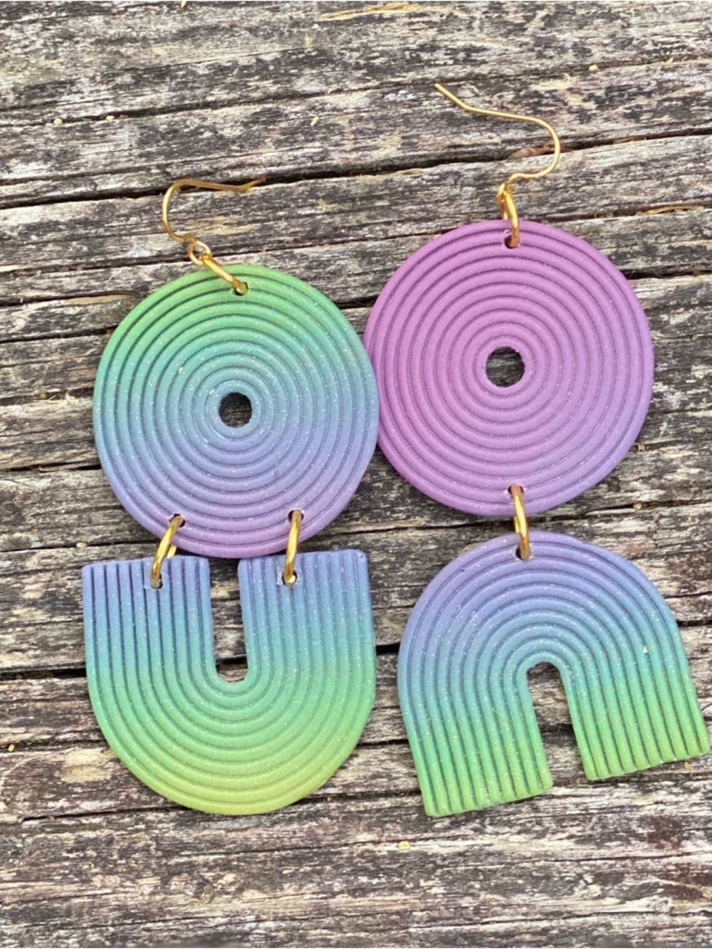 Handmade Purple and Green Gradient Statement Earrings